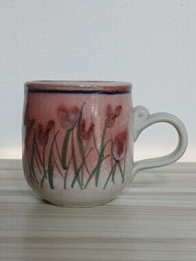 Handmade Studio Pottery Tulip Floral Coffee Tea Mug Cup